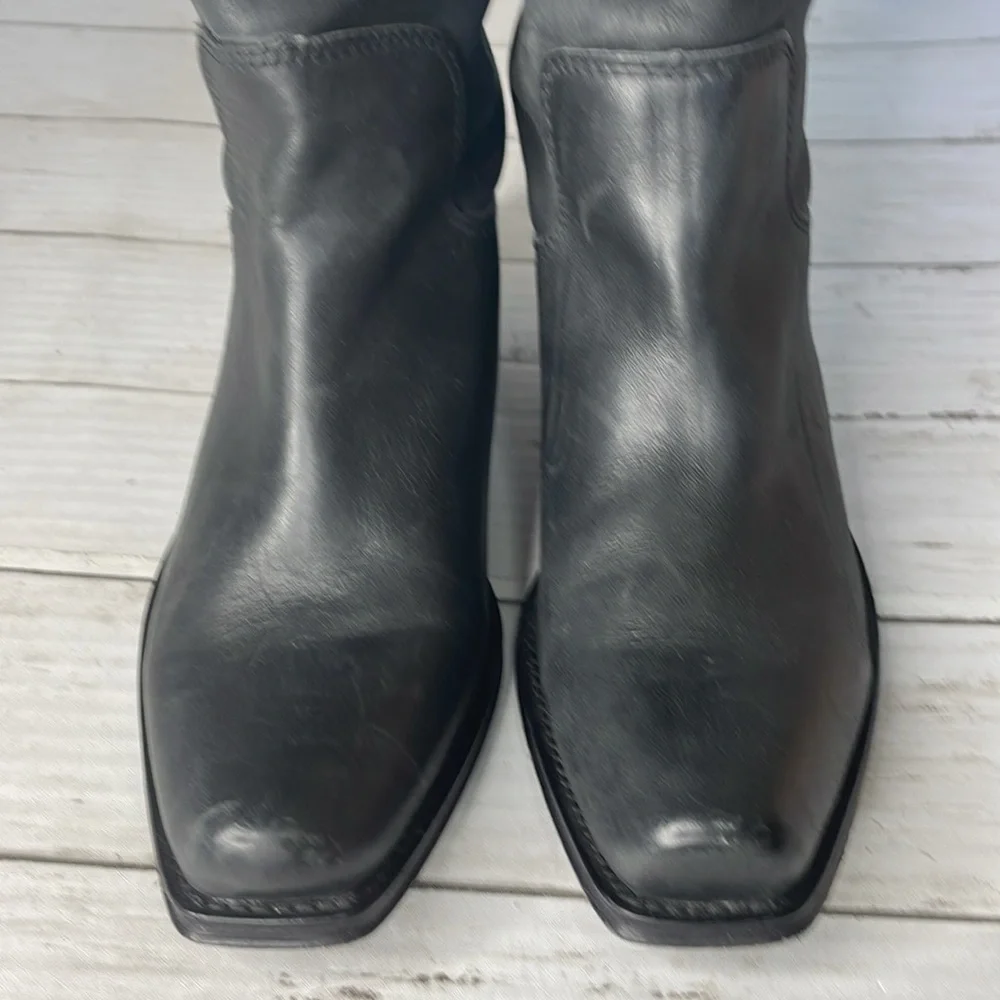 Juicy Couture Black Leather Square Toe Over The Knee Boots